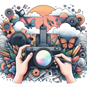 Art about cameras, colorful design and photography
