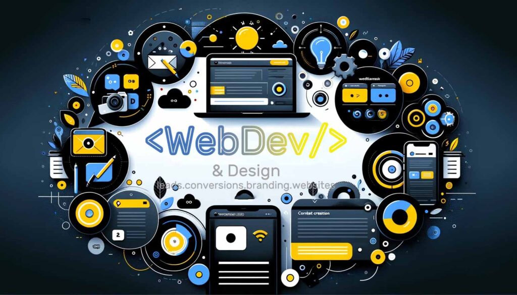 an illustration showing how Web Dev & Design can cover all your content and ads needs
