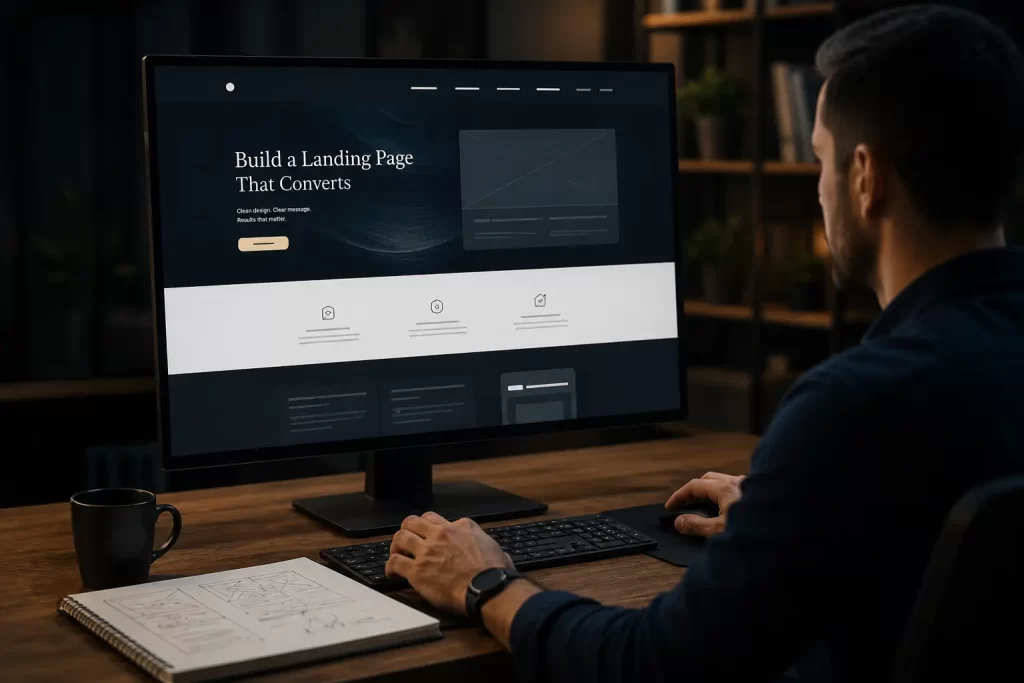 a web designer creating a WordPress landing page