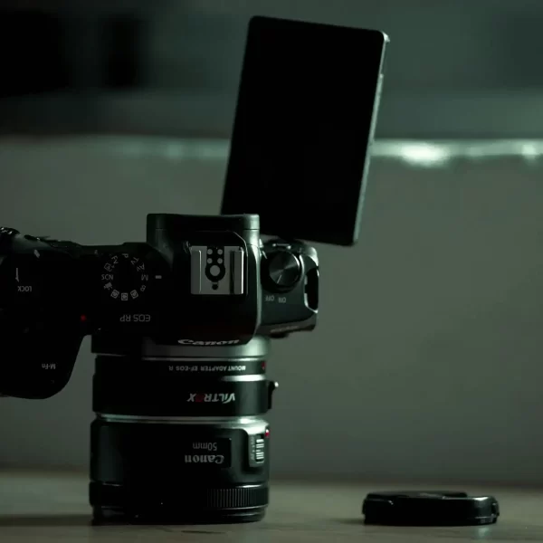 a dramatic photo of a professional camera
