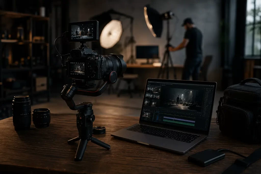 Nuestro fotógrafo preparando el equipo para una sesión de fotografía.